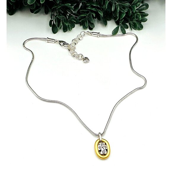 Silver and Gold Tone Necklace Oval Pendant with Cross design  by Brighton - Picture 2 of 5